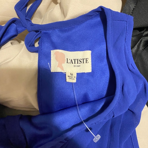 dark purple dress flowy mini dress with open back - Picture 3 of 3